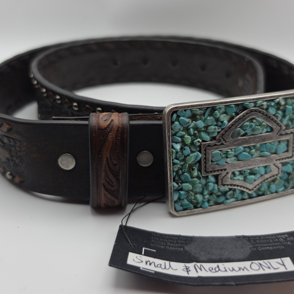 Harley-Davidson Womens Sweet Zone Turquoise Leather Belt HDWBT10210-M Black M